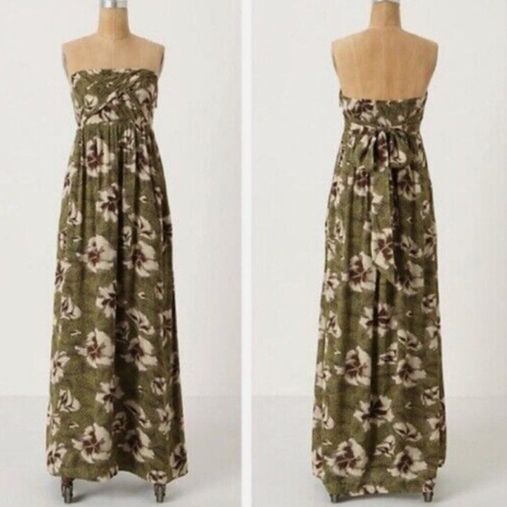 Anthropologie Edme & Esyllte Maxi Dress w Pockets Green Floral - Picture 2 of 7